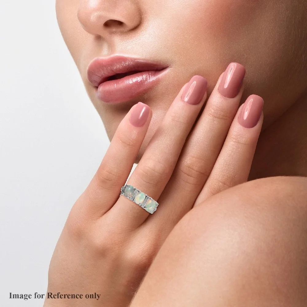 Ethiopian Welo Opal and Zircon Three Stone Ring